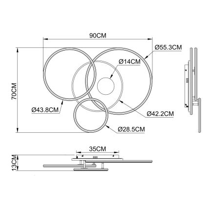Globo - Regulējams LED griestu gaismeklis LED/54W/230V 2700-6500K 90x70 cm antracīts/zelts + tālvadība