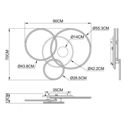 Globo - LED dimmējams griestu gaismeklis LED/54W/230V 2700-6500K 90x70 cm sudraba + tālvadības pults