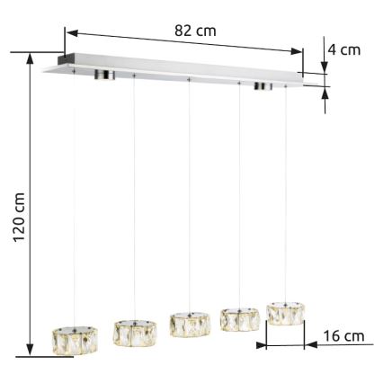 Globo - LED Lustra ar auklu LED/52W/230V 4000K spīdīgi hromēts/caurspīdīga