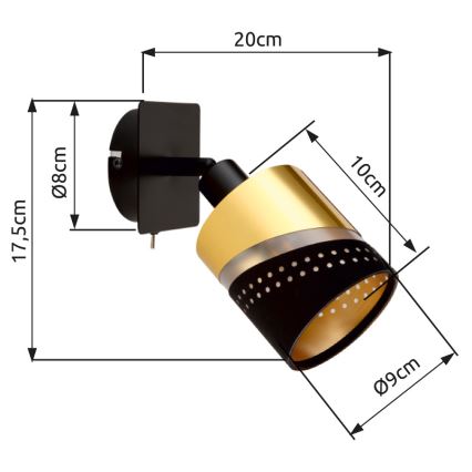Globo - Sienas starmetis 1xE14/25W/230V melna/zelta