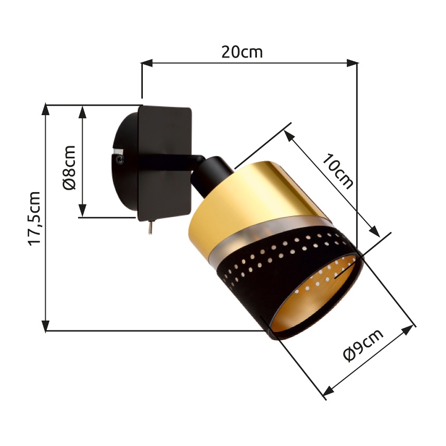 Globo - Sienas starmetis 1xE14/25W/230V melna/zelta