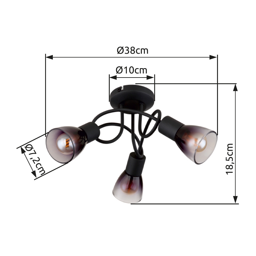 Globo - Virsapmetuma lustra 3xE14/25W/230V melna