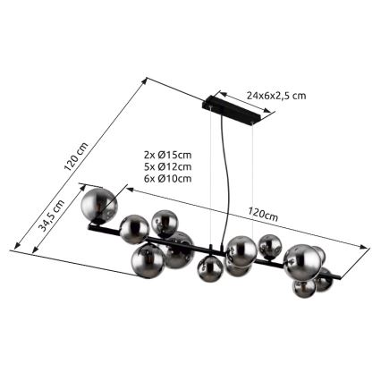 Globo - LED Lustra ar auklu 13xG9/3,5W/230V dūmakains/melna