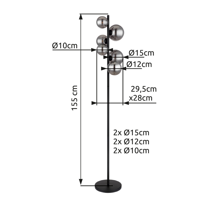 Globo - LED Grīdas stāvlampa 6xG9/3,5W/230V dūmakains/melna