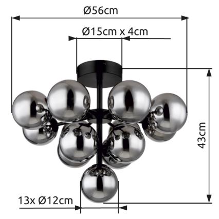Globo - Virsapmetuma lustra 13xG9/5W/230V d. 56 cm melna