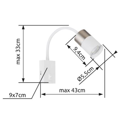 Globo - Sienas starmetis 1xGU10/25W/230V balta/matēts hroms