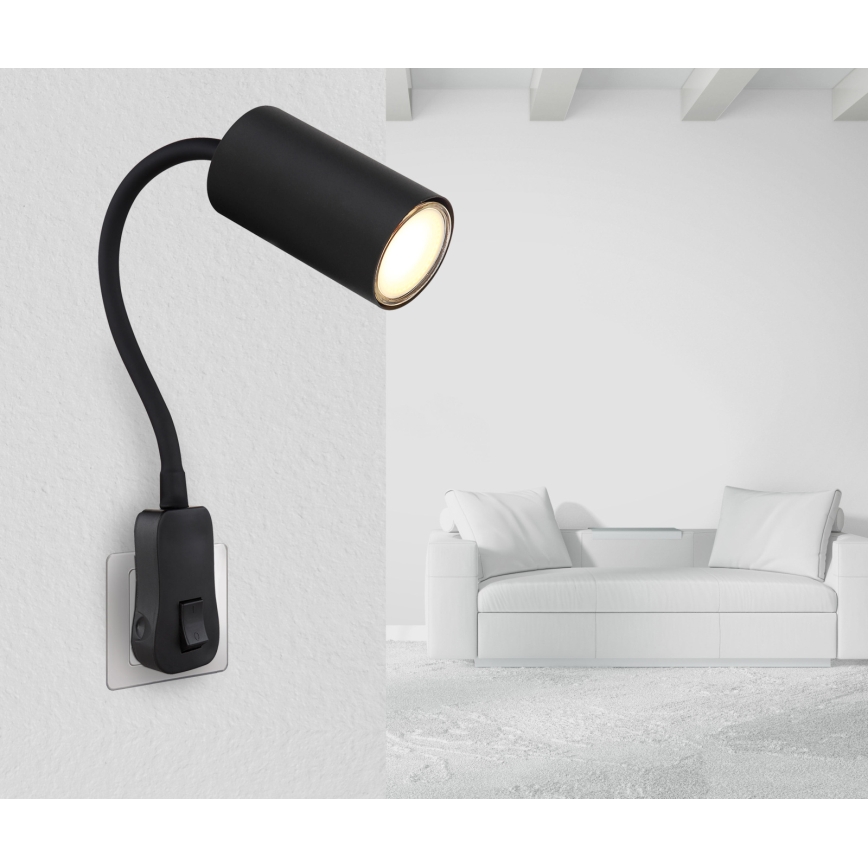 Globo - sienas punktveida gaismeklis ar spraudni 1xGU10/35W/230V, melns
