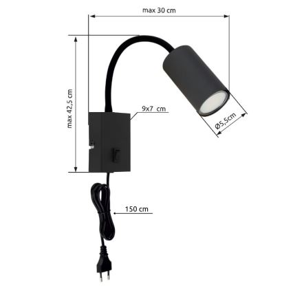 Globo - Pielāgojama sienas lampa 1xGU10/25W/230V melna