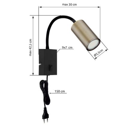 Globo - Elastīga sienas lampa 1xGU10/25W/230V melna/misiņa