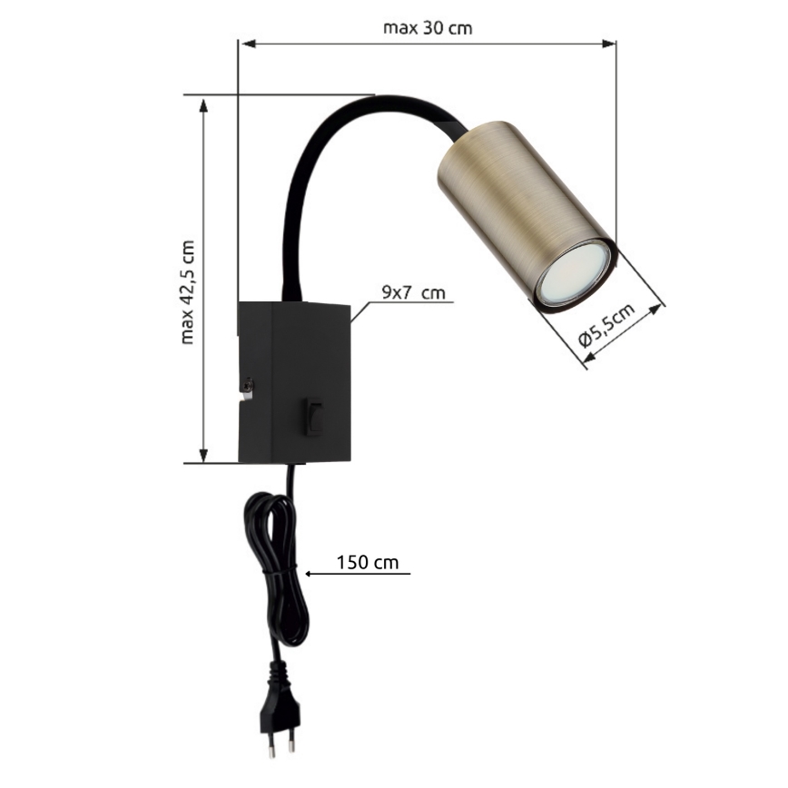 Globo - Elastīga sienas lampa 1xGU10/25W/230V melna/misiņa