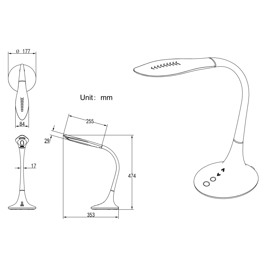Globo - LED regulējama pieskāriena elastīga galda lampa LED/9W/230V 3000/4500/6500K melna