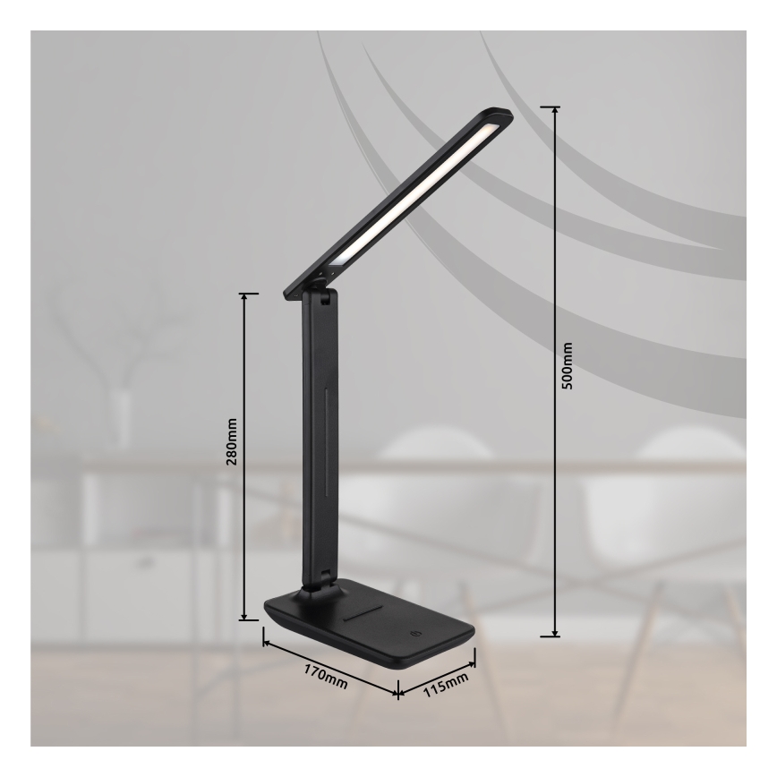 Globo - LED uzlīmes pieskāriena regulējama uzlādes galda lampa LED/5W/5V 2700/4000/6500K 1800 mAh melna