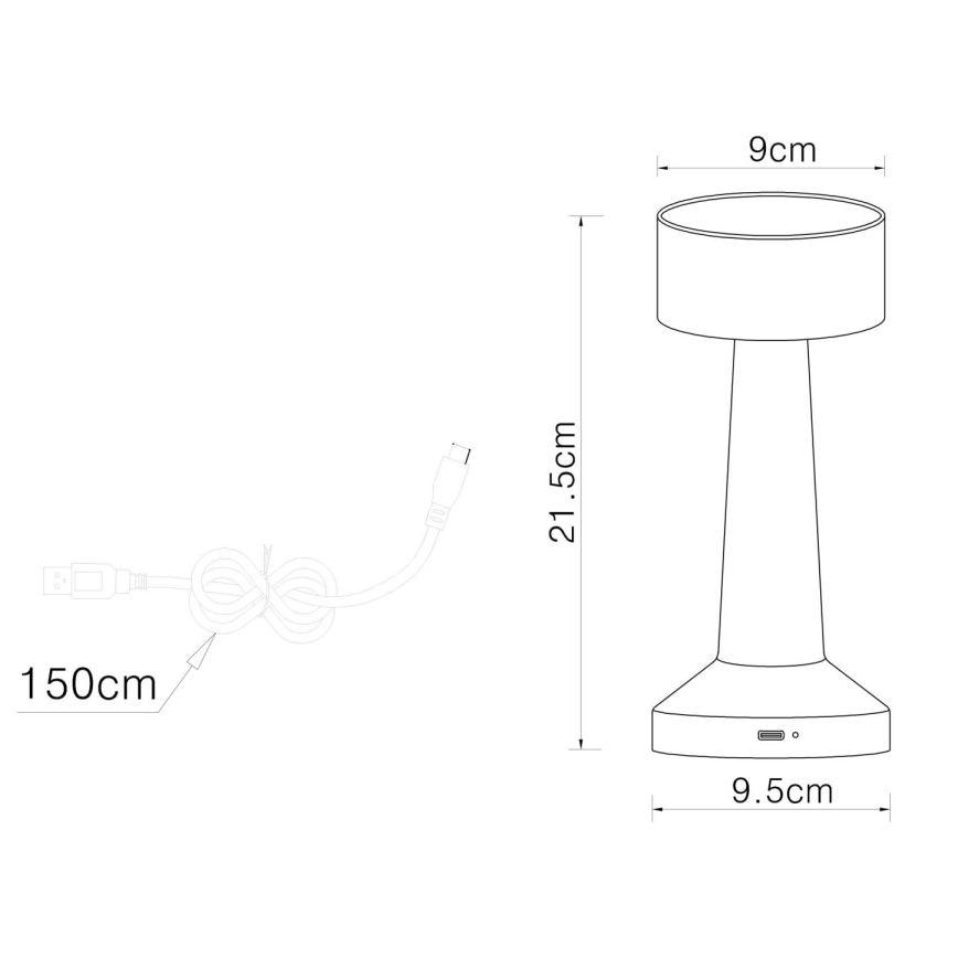 Globo - LED Aptumšojama skārienvadāma galda lampa LED/1W/3,7V 2700K/4000K/6500K 800 mAh USB melna
