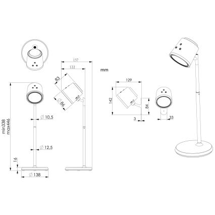 Globo - LED Aptumšojama skārienvadāma galda lampa 4in1 LED/6W/3,7V 3000K/4000K/6500K 1500 mAh USB melna