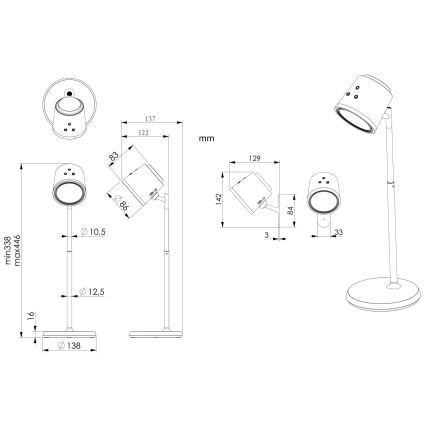 Globo - LED Aptumšojama skārienvadāma galda lampa 4in1 LED/6W/3,7V 3000K/4000K/6500K 1500 mAh USB balta