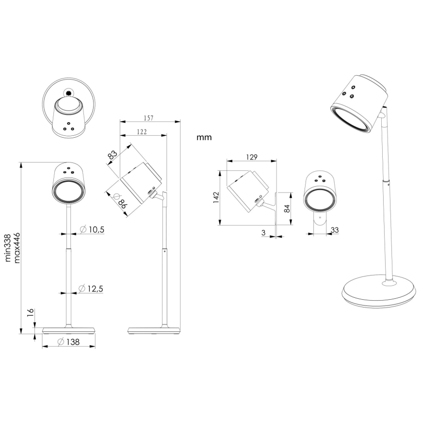 Globo - LED Aptumšojama skārienvadāma galda lampa 4in1 LED/6W/3,7V 3000K/4000K/6500K 1500 mAh USB balta