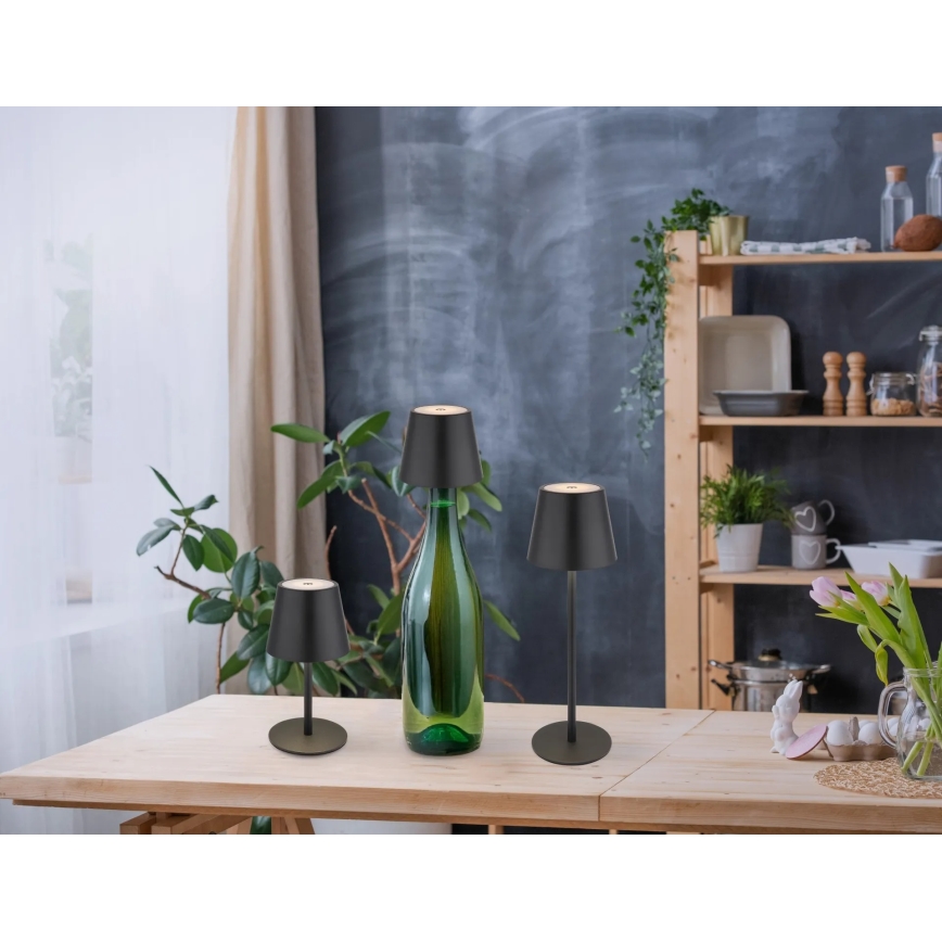 Globo - LED skārienvadāma, dimējama, uzlādējama āra galda lampa 3 vienā LED/3W/5V 3000/4000/5000K IP54 1800 mAh melna