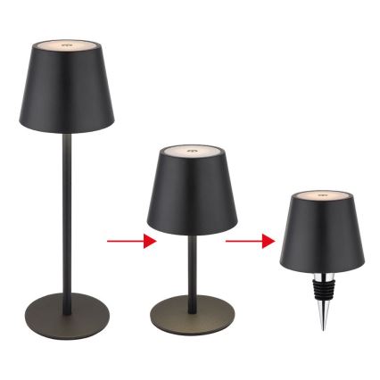 Globo - LED skārienvadāma, dimējama, uzlādējama āra galda lampa 3 vienā LED/3W/5V 3000/4000/5000K IP54 1800 mAh melna