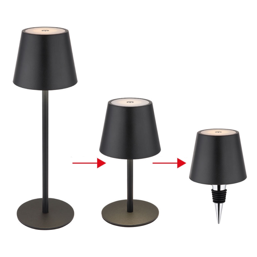 Globo - LED skārienvadāma, dimējama, uzlādējama āra galda lampa 3 vienā LED/3W/5V 3000/4000/5000K IP54 1800 mAh melna