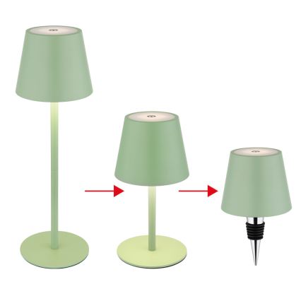 Globo - LED uzlādējamā āra galda lampa ar skārienjutīgu spilgtuma regulēšanu, 3‑vienā LED/3W/5V 3000/4000/5000K IP54 1800 mAh zaļa