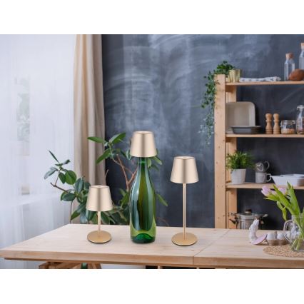 Globo - LED uzlādējamā skārienjutīgā regulējamā āra galda lampa 3 vienā, LED/3W/5V, 3000/4000/5000K, IP54, 1800 mAh, misiņš