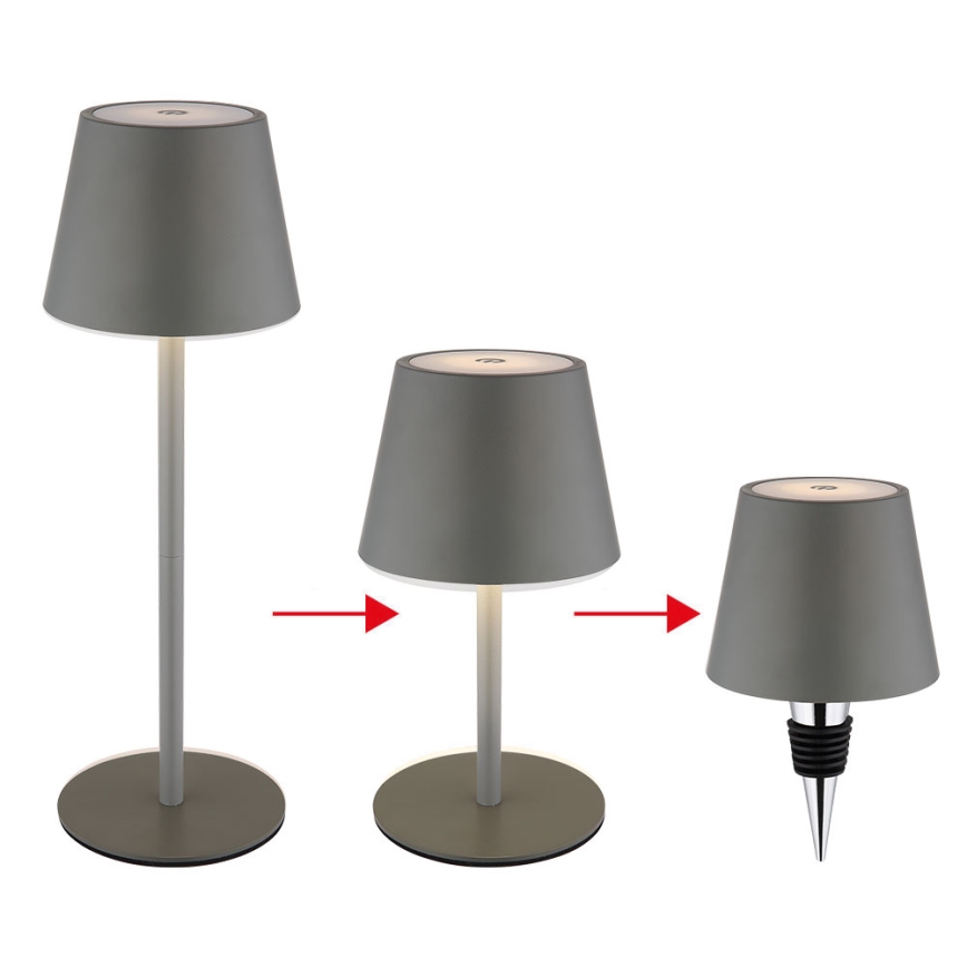 Globo - LED aptumšojama skārienvadāma uzlādējama āra galda lampa 3 vienā LED/3W/5V 3000/4000/5000K IP54 1800 mAh pelēka