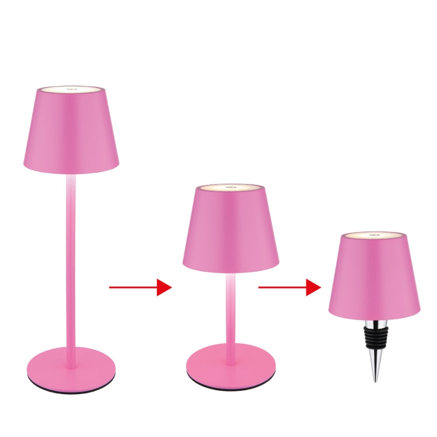 Globo - uzlādējamā, skārienjūtīgā un regulējamā āra galda LED lampa 3v1 LED/3W/5V 3000/4000/5000K IP54 1800 mAh rozā