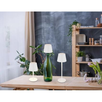Globo – skārienjūtīga, dimmējama uzlādējama āra galda lampa 3 vienā LED/3W/5V 3000/4000/5000K IP54 1800 mAh balta