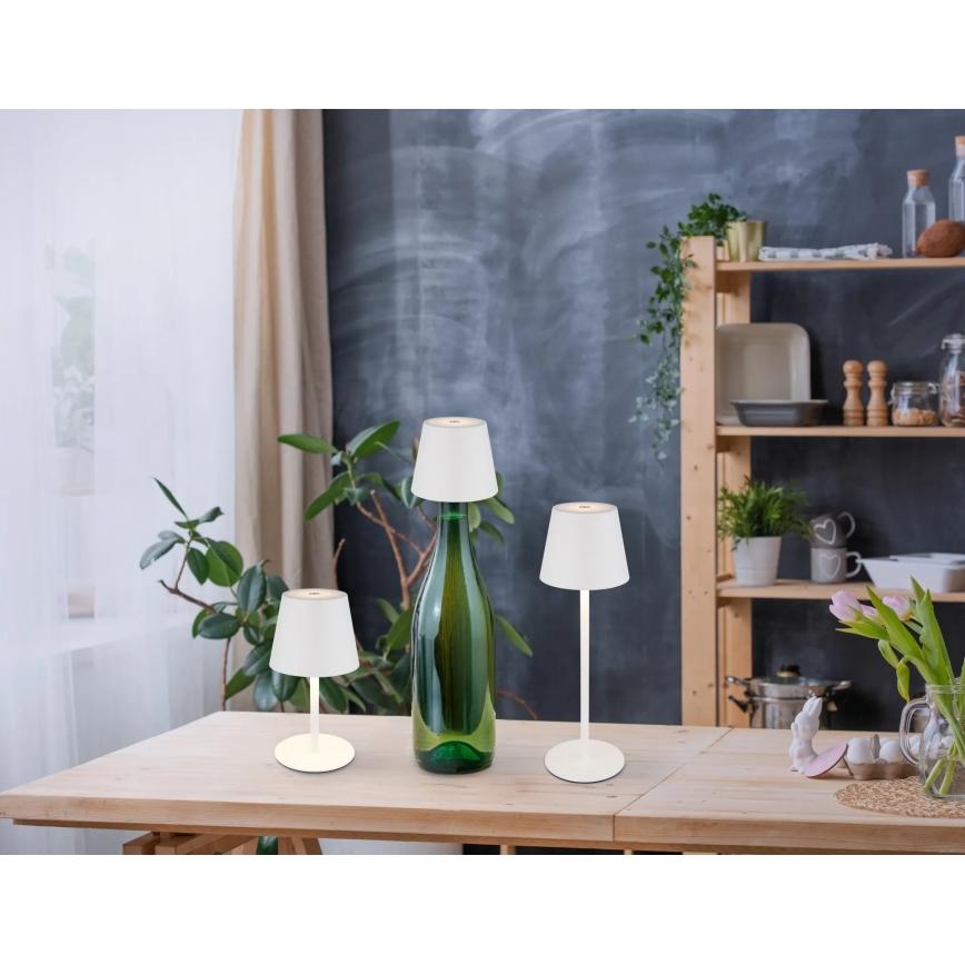 Globo – skārienjūtīga, dimmējama uzlādējama āra galda lampa 3 vienā LED/3W/5V 3000/4000/5000K IP54 1800 mAh balta