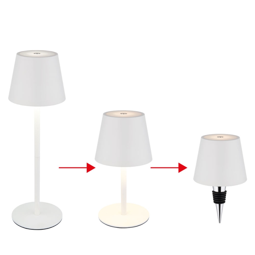Globo – skārienjūtīga, dimmējama uzlādējama āra galda lampa 3 vienā LED/3W/5V 3000/4000/5000K IP54 1800 mAh balta