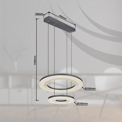 Globo - LED Aptumšojama lustra ar auklu LED/50W/230V 2700-6000K d. 50 cm melna + tālvadības pults