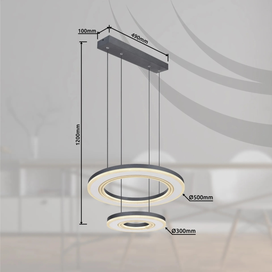 Globo - LED Aptumšojama lustra ar auklu LED/50W/230V 2700-6000K d. 50 cm melna + tālvadības pults