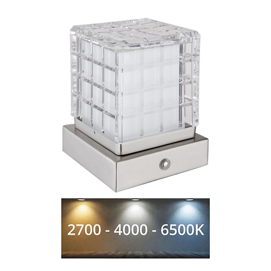 Globo - LED Aptumšojama skārienvadāma galda lampa LED/2,5W/3,7V 2700K/4000K/6500K 1800 mAh USB matēts hroms