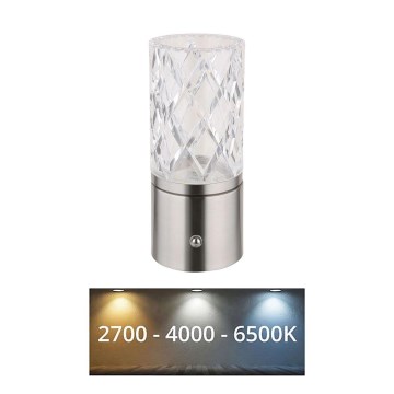 Globo - LED Aptumšojama skārienvadāma galda lampa LED/2,5W/3,7V 2700K/4000K/6500K 1800 mAh USB matēts hroms