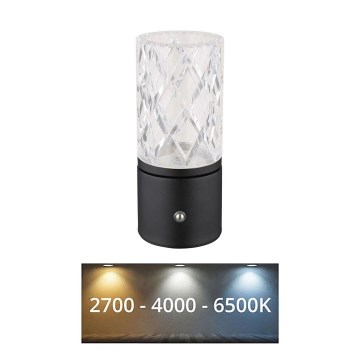 Globo - LED Aptumšojama skārienvadāma galda lampa LED/2,5W/3,7V 2700K/4000K/6500K 1800 mAh USB melna