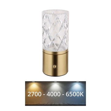 Globo - LED Aptumšojama skārienvadāma galda lampa LED/2,5W/3,7V 2700K/4000K/6500K 1800 mAh USB zelta