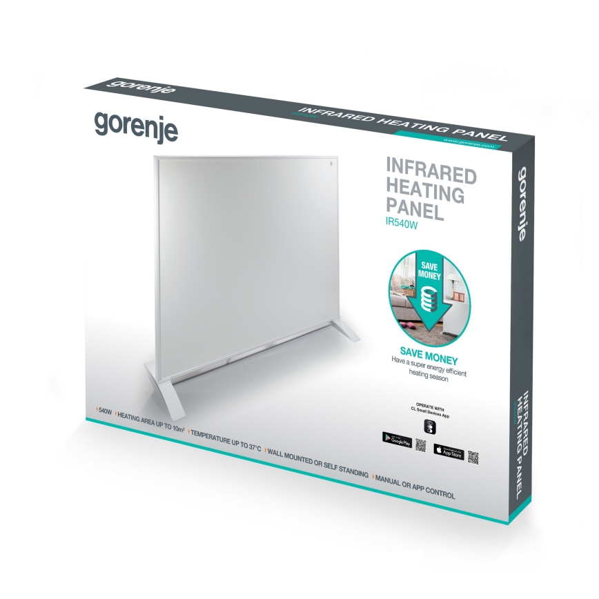 GORENJE IR540W - Viedais elektriskais infrasarkanais panelis 540W ar taimeri un Wi-Fi, melns