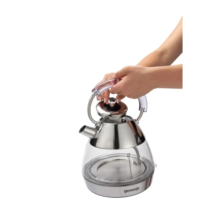 GORENJE K17GPD - Ātrā elektriskā tējkanna 1,7 l 2200 W/230 V caurspīdīga/nerūsējošā