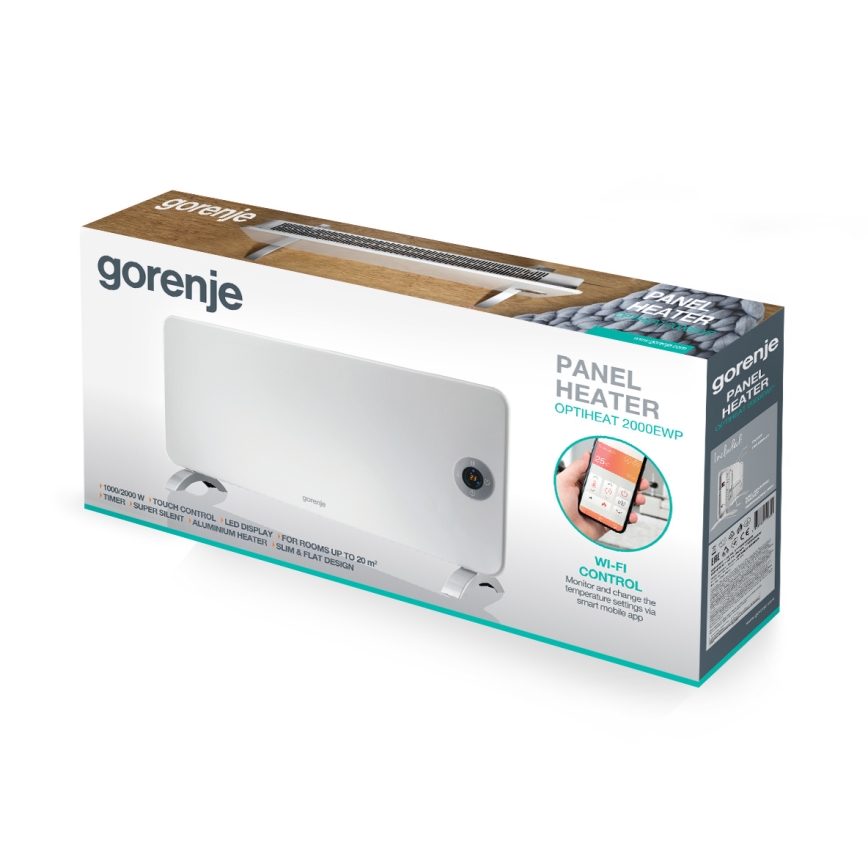GORENJE OPTIHEAT 2000EWP - Viedais elektriskais tiešsildītājs/konvektors 2000W IP44 Wi-Fi balts