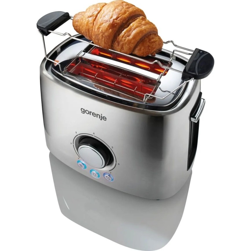 GORENJE T1000E - Divvietīgs maizes grauzdētājs ar papildu uzkarsēšanas funkciju, 1000W/230V, nerūsējošais tērauds