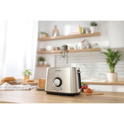 GORENJE T1000E - Divvietīgs maizes grauzdētājs ar papildu uzkarsēšanas funkciju, 1000W/230V, nerūsējošais tērauds