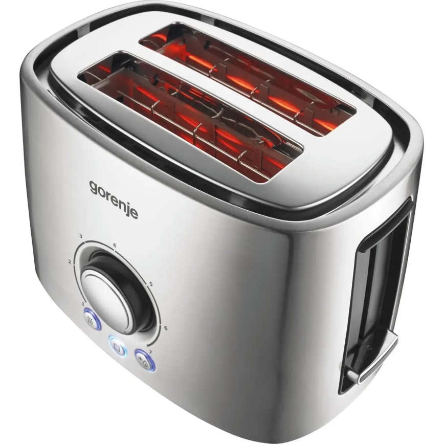 GORENJE T1000E - Divvietīgs maizes grauzdētājs ar papildu uzkarsēšanas funkciju, 1000W/230V, nerūsējošais tērauds