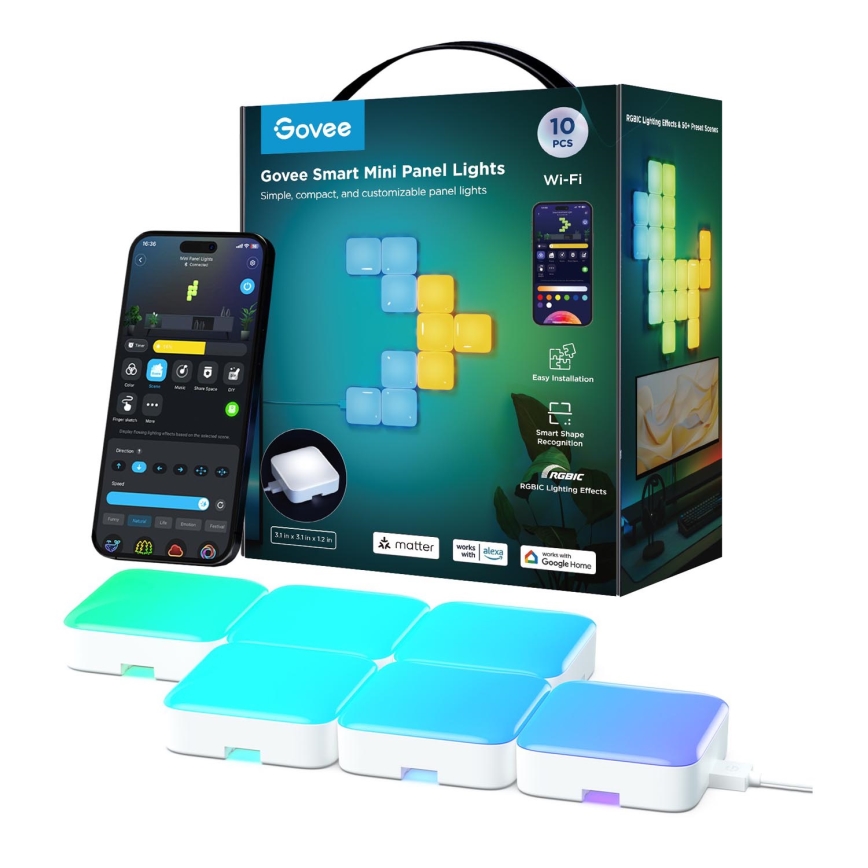 Govee - 10x Viedā mini RGBIC panel Wi-Fi