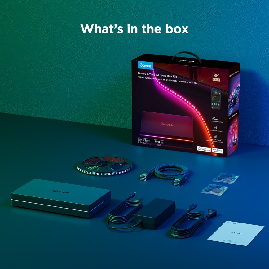 Govee - AI Sync Box 2 Smart TV RGBICW fona apgaismojums 55-65 Wi-Fi