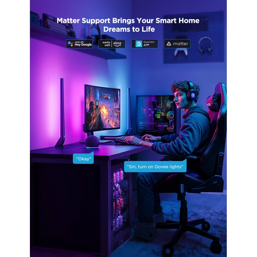 Govee - AI Sync Box Kit 2 viedais datora apgaismojuma komplekts 27-34 + LED paneļi Wi-Fi