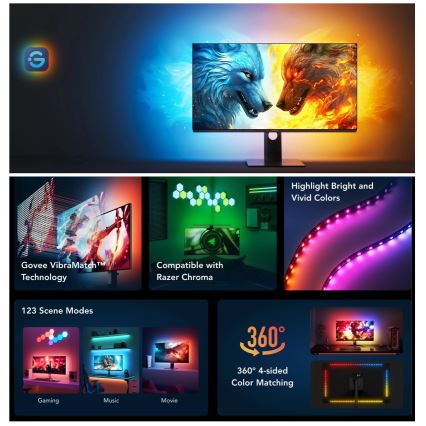 Govee - Dreamview G1 Smart LED RGBIC monitora apgaismojums 27-34" Wi-Fi