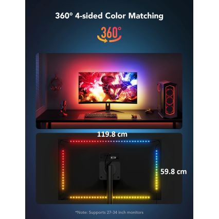 Govee - Dreamview G1 Smart LED RGBIC monitora apgaismojums 27-34" Wi-Fi
