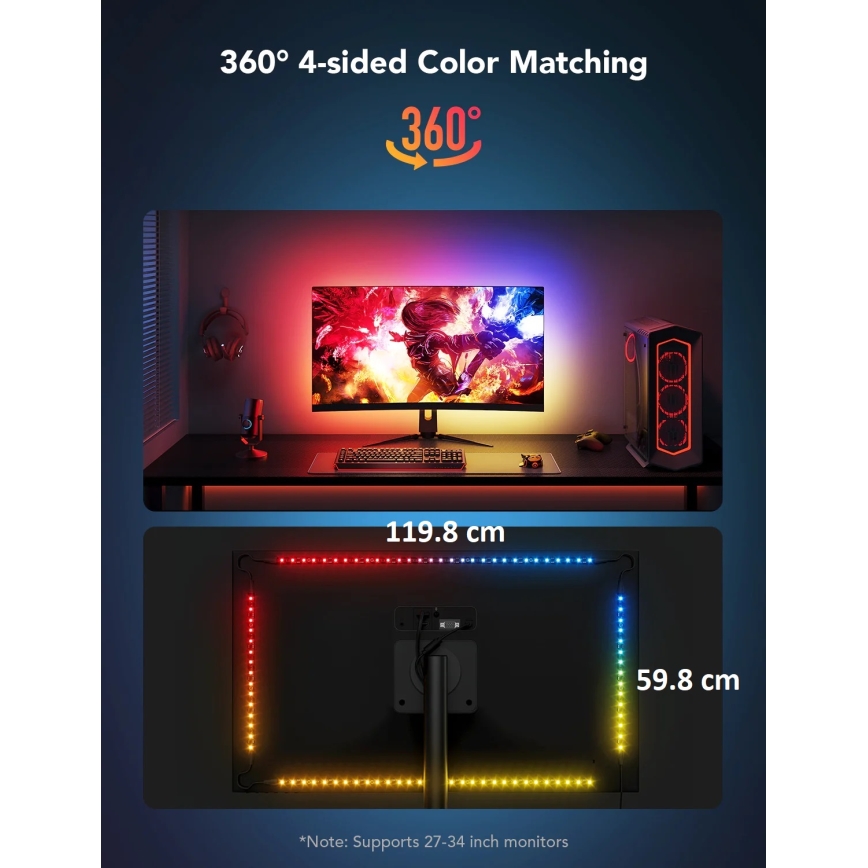 Govee - Dreamview G1 Smart LED RGBIC monitora apgaismojums 27-34" Wi-Fi
