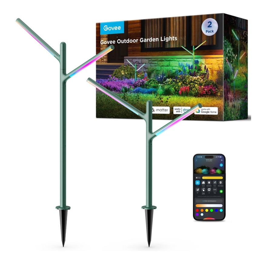 Govee - KOMPLEKTS 2x LED RGBICWW Aptumšojama āra lampa LED/18W/230V IP66 2700-6500K Wi-Fi