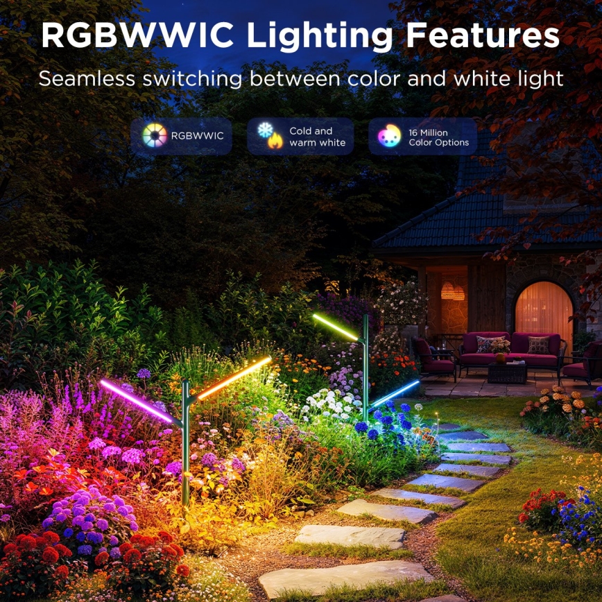 Govee - KOMPLEKTS 2x LED RGBICWW Aptumšojama āra lampa LED/18W/230V IP66 2700-6500K Wi-Fi